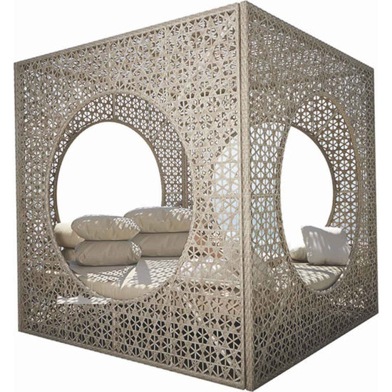 Cube Daybed – Sunbrella Cushions | Seashell Finish | Handwoven Aluminum Outdoor Lounger