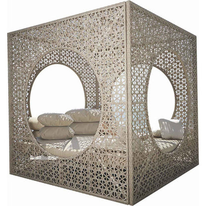 Cube Daybed – Sunbrella Cushions | Seashell Finish | Handwoven Aluminum Outdoor Lounger