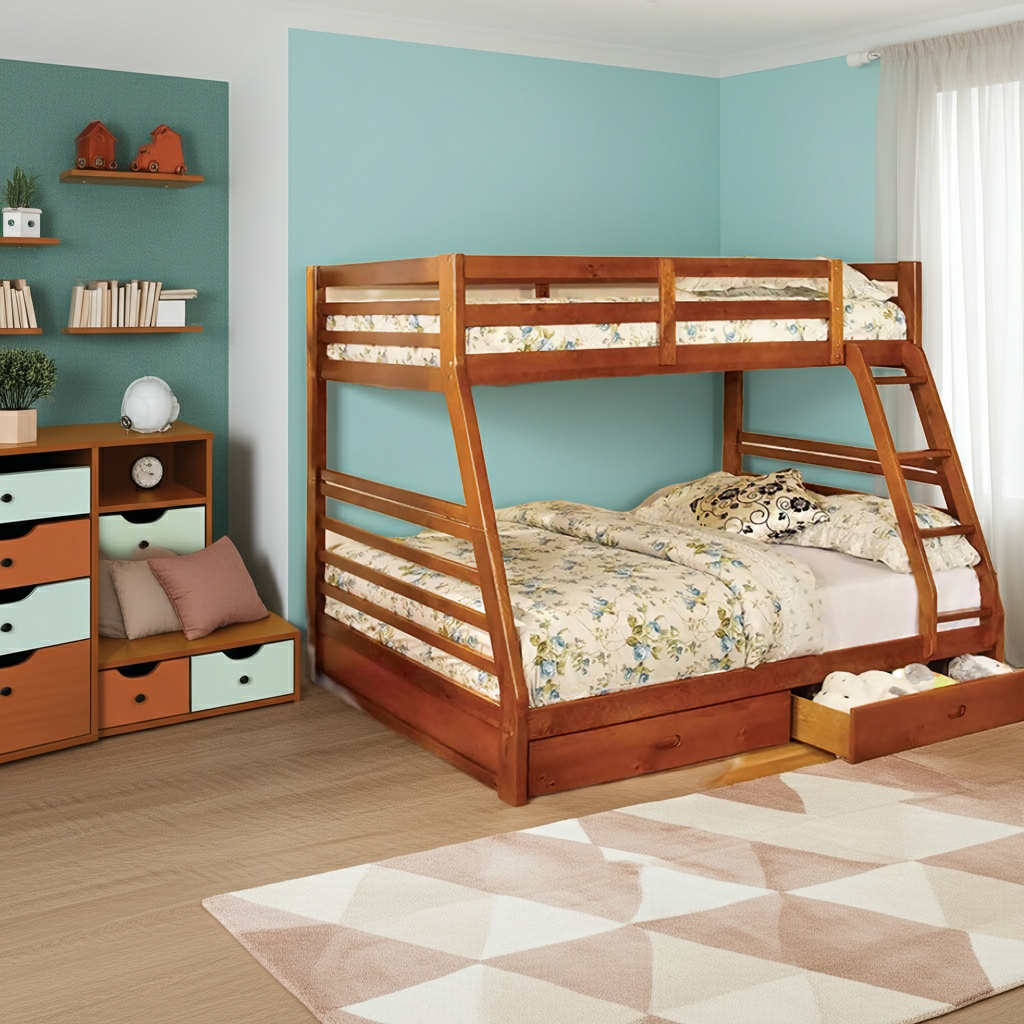 California Twin/Full Bunk Bed - Oak