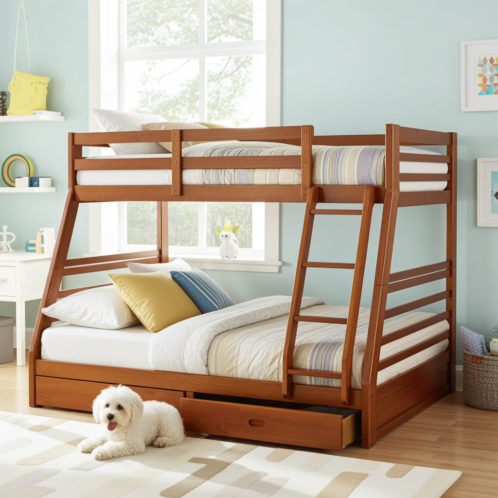 California Twin/Full Bunk Bed - Oak