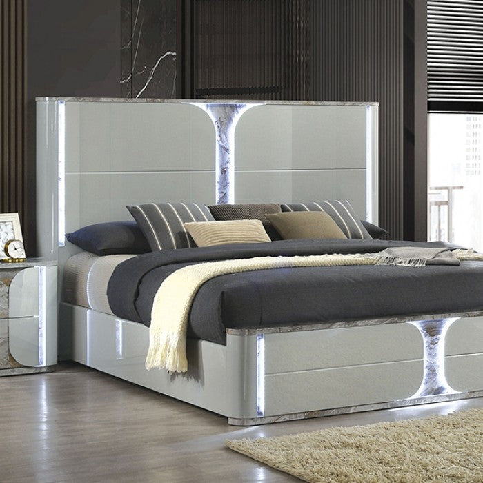 Cleburne Queen Bedroom Set – Light Gray High Gloss | 4-Pc & 5-Pc | LED ...