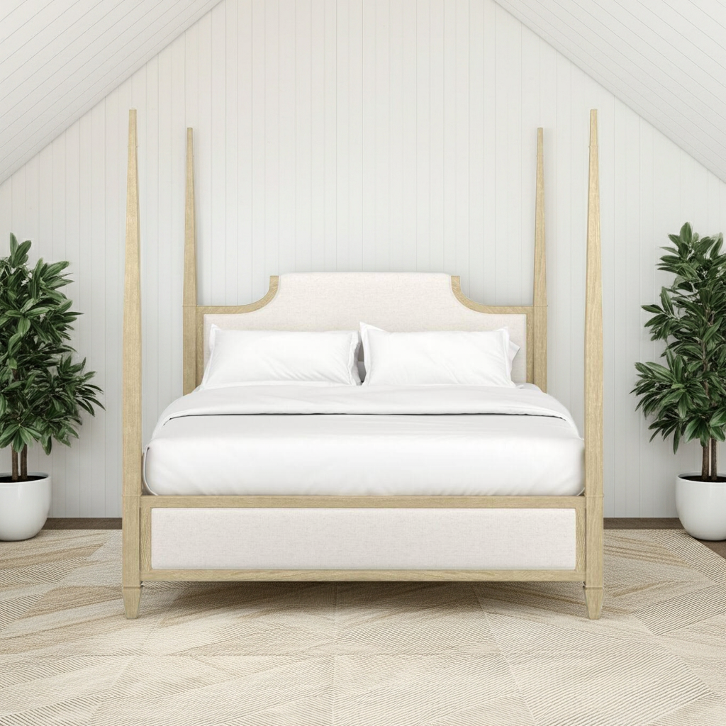 Eave Upholstered Poster Bed – Sundrenched Oak