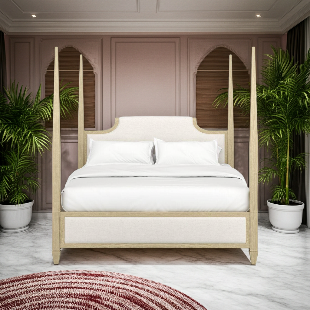 Eave Upholstered Poster Bed – Sundrenched Oak