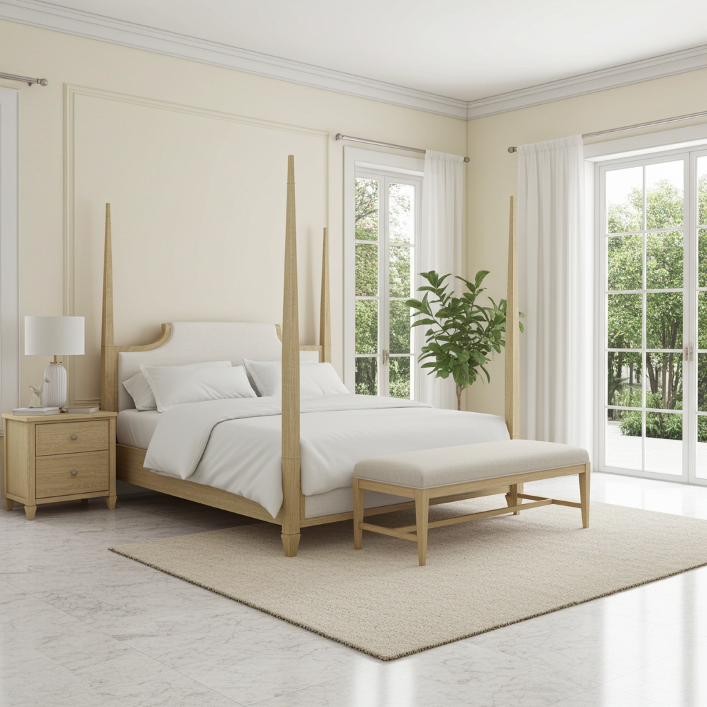 Eave Upholstered Poster Bed – Sundrenched Oak