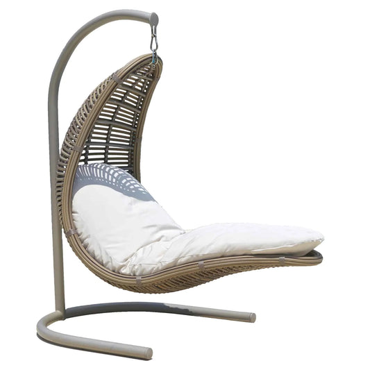 Serene Drone Hanging Chair with Frame and Sunbrella Cushions