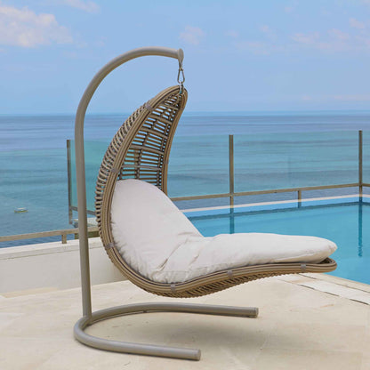 Serene Drone Hanging Chair with Frame and Sunbrella Cushions