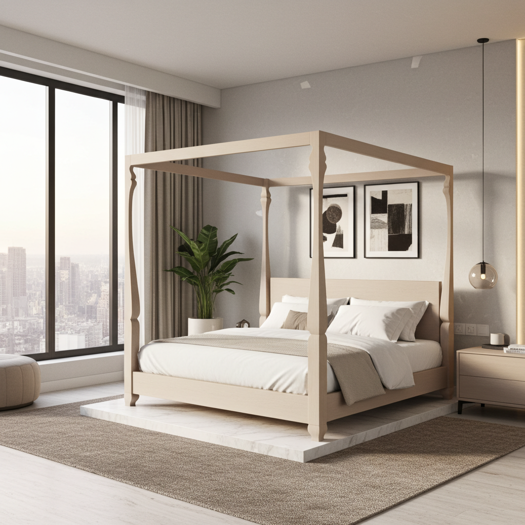 Madeline Bungalow Canopy Bed – White Beechwood Frame