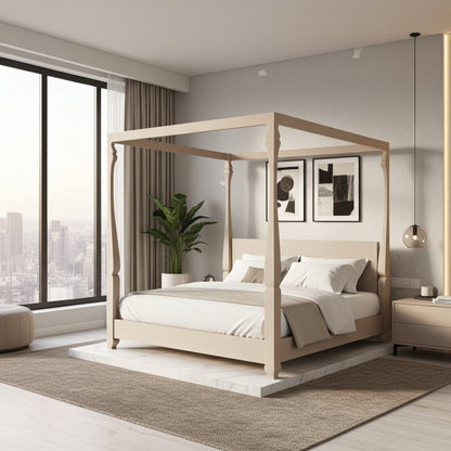 Madeline Bungalow Canopy Bed – White Beechwood Frame