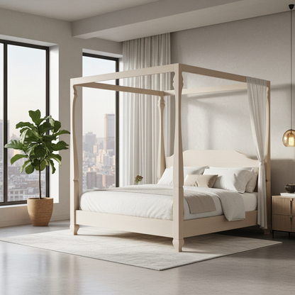 Madeline Bungalow Canopy Bed – White Beechwood Frame