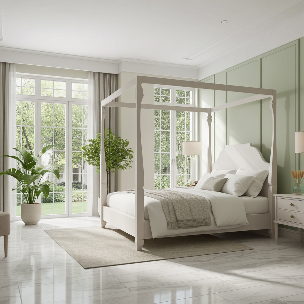 Madeline Bungalow Canopy Bed – White Beechwood Frame