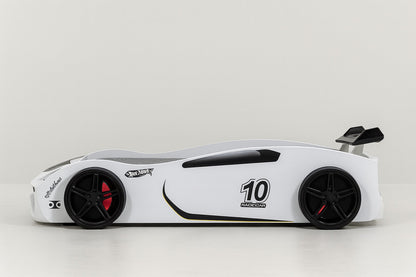 Pacefinder White Race Car Bed – LED Headlights, ABS Frame (FOA7731WH-BED)