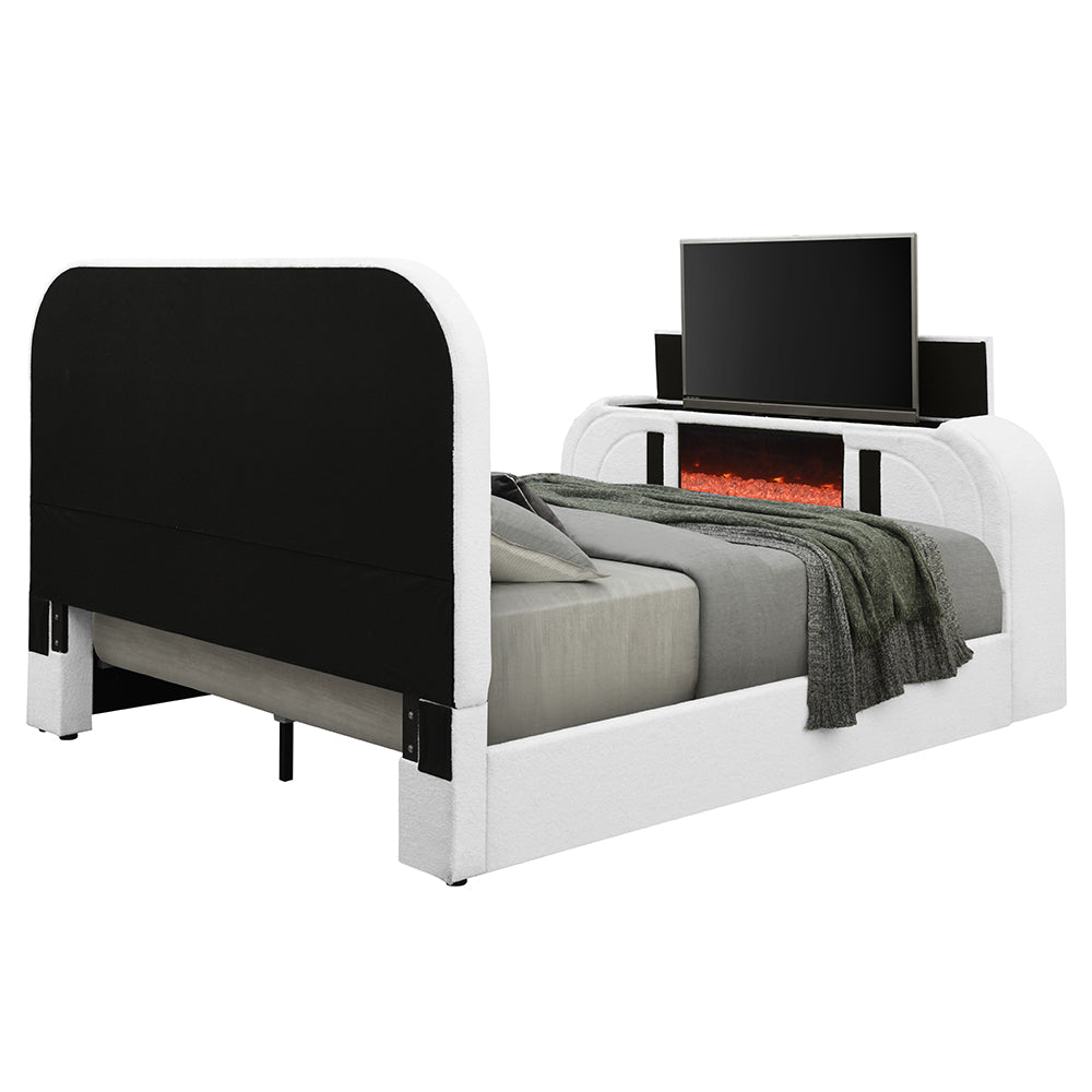 Shelyn Bed w/LED, TV Cabinet, Fireplace & Bluetooth