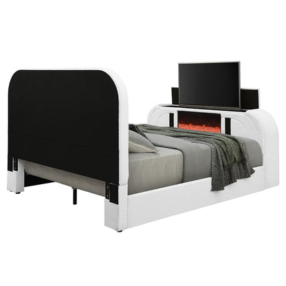 Shelyn Bed w/LED, TV Cabinet, Fireplace & Bluetooth