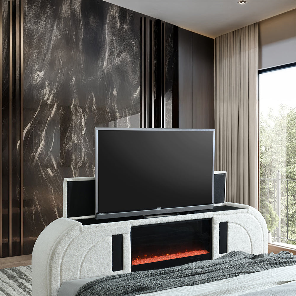 Shelyn Bed w/LED, TV Cabinet, Fireplace & Bluetooth