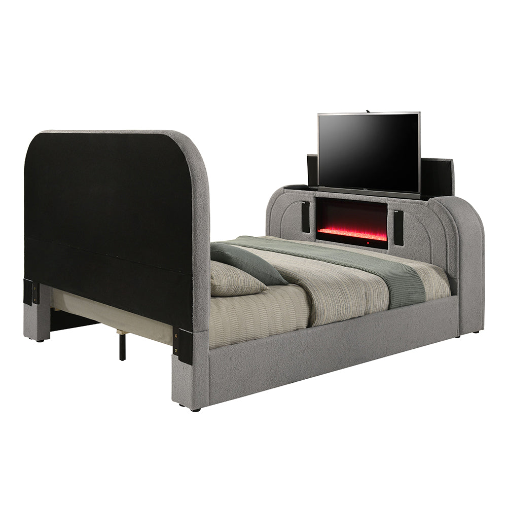 Shelyn Bed w/LED, TV Stand, Fireplace & Bluetooth