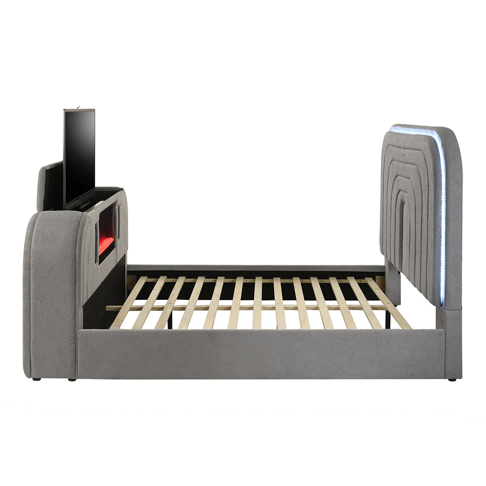 Shelyn Bed w/LED, TV Stand, Fireplace & Bluetooth