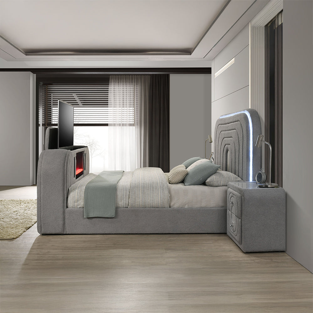 Shelyn Bed w/LED, TV Stand, Fireplace & Bluetooth