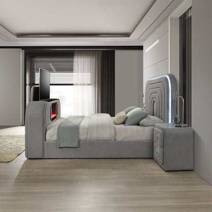 Shelyn Bed w/LED, TV Stand, Fireplace & Bluetooth