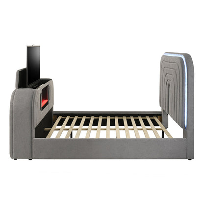 Shelyn Queen Bed w/Led, TV Stand, Fireplace & Bluetooth