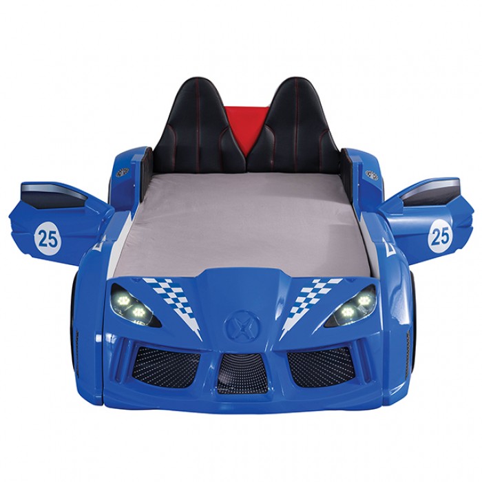 Trackster Kids Race Car Bed| LED Wheels, Remote Sounds, Night-Light Headlights