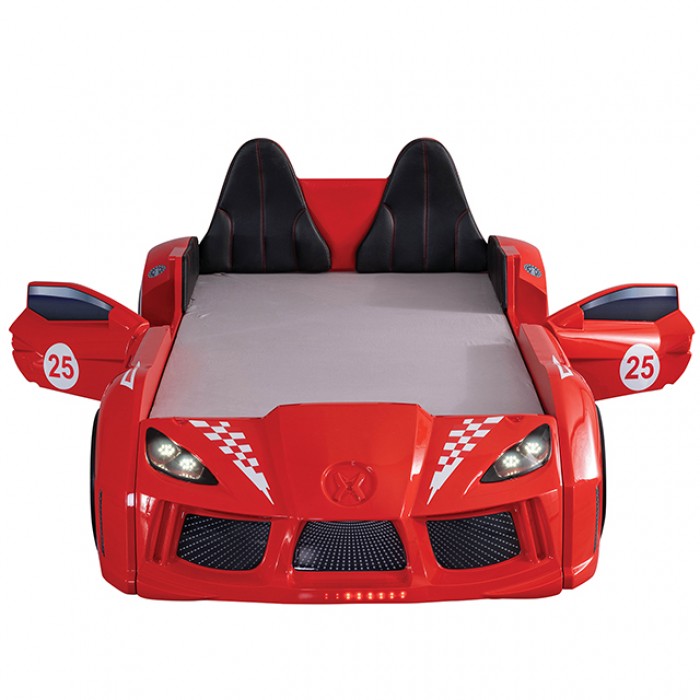 Trackster Kids Race Car Bed| LED Wheels, Remote Sounds, Night-Light Headlights