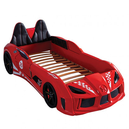 Trackster Kids Race Car Bed| LED Wheels, Remote Sounds, Night-Light Headlights