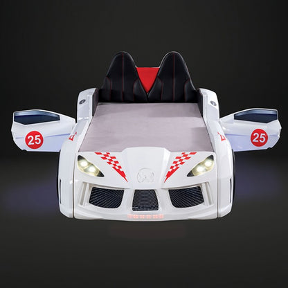 Trackster Kids Race Car Bed| LED Wheels, Remote Sounds, Night-Light Headlights