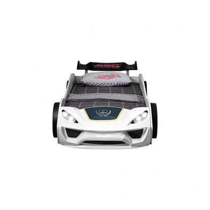 Pacefinder White Race Car Bed – LED Headlights, ABS Frame (FOA7731WH-BED)