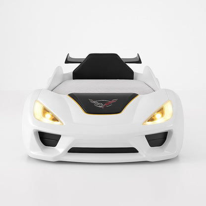 Pacefinder White Race Car Bed – LED Headlights, ABS Frame (FOA7731WH-BED)