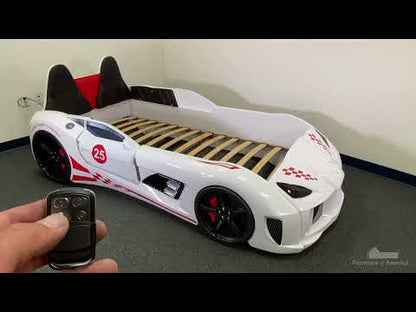 Trackster Kids Race Car Bed| LED Wheels, Remote Sounds, Night-Light Headlights