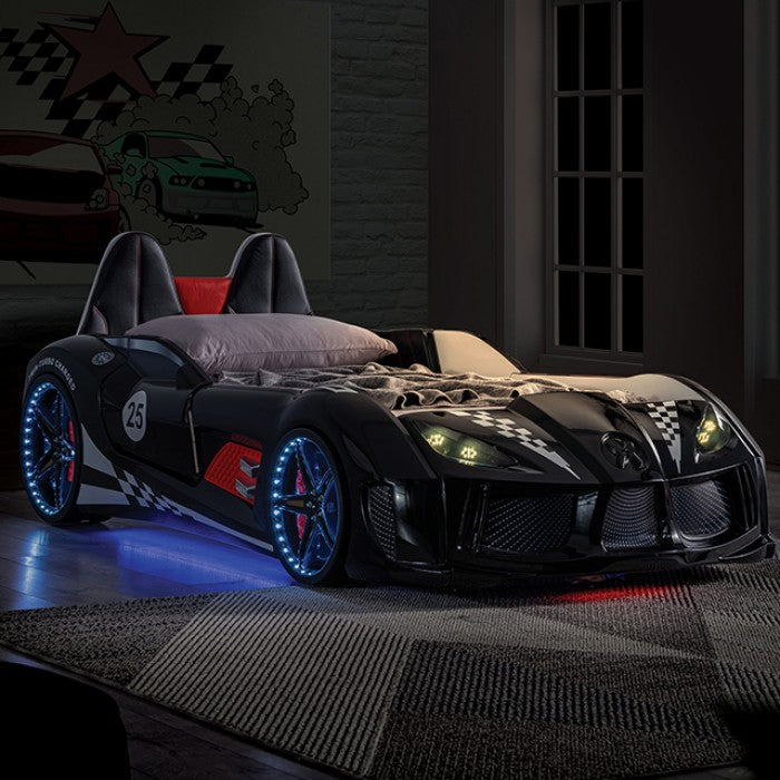 Trackster Kids Race Car Bed| LED Wheels, Remote Sounds, Night-Light ...
