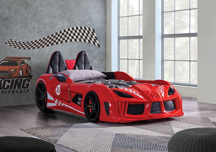 Trackster Kids Race Car Bed| LED Wheels, Remote Sounds, Night-Light Headlights