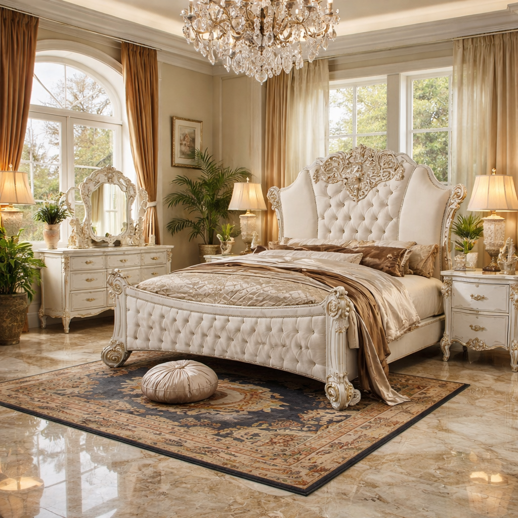 Vendome Ivory Upholstered Bed – Pearl Finish